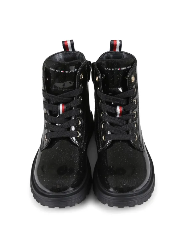 Tommy Hilfiger Junior lace up glitter ankle boots kids Rubber Polyurethane Fabric 20 Black