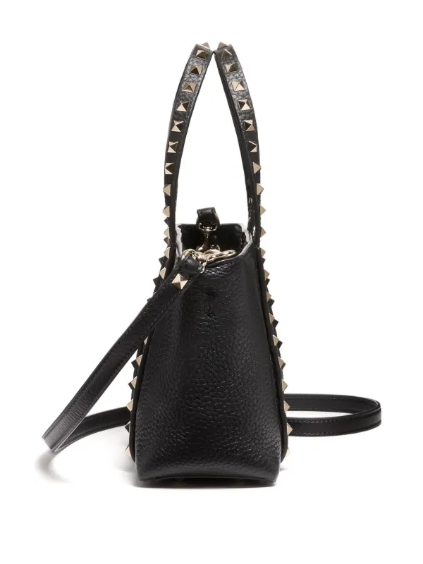 美品 VALENTINO GARAVANI ハンドバッグ ブラック フリンジ Valentino Garavani ロックスタッズ ハンドバッグ S | ブラック