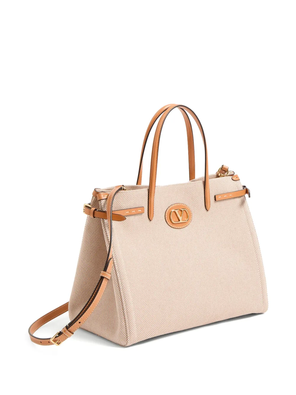 Valentino Antibes Medium Canvas Shopping Tote Bag In Neutrals