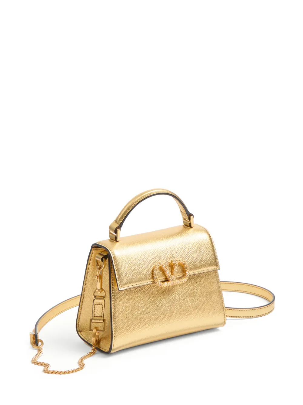 Valentino Vsling Mini Metallic Leather Top-handle Bag In Gold