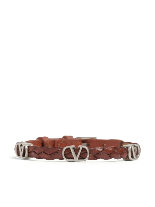 【関税&送料込】Valentino Garavani Brown Leather Vlogo Brace Valentino Garavani Brown Leather Vlogo Bracelet | italist