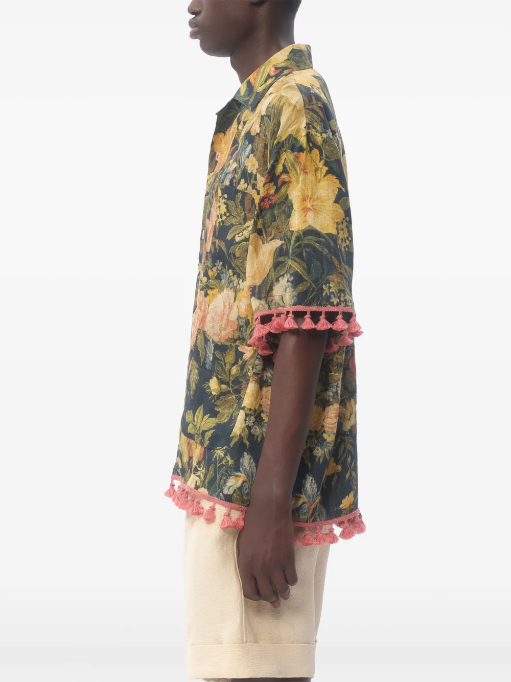 Shop Valentino Apres L'hiver Linen Bowling Shirt In Green