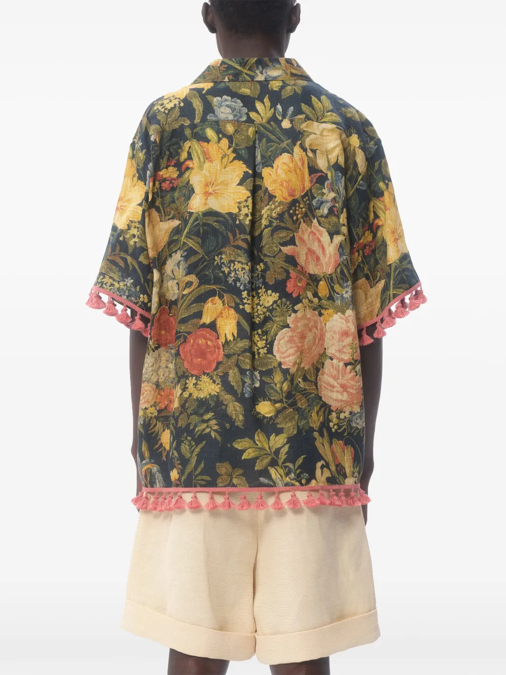 Shop Valentino Apres L'hiver Linen Bowling Shirt In Green