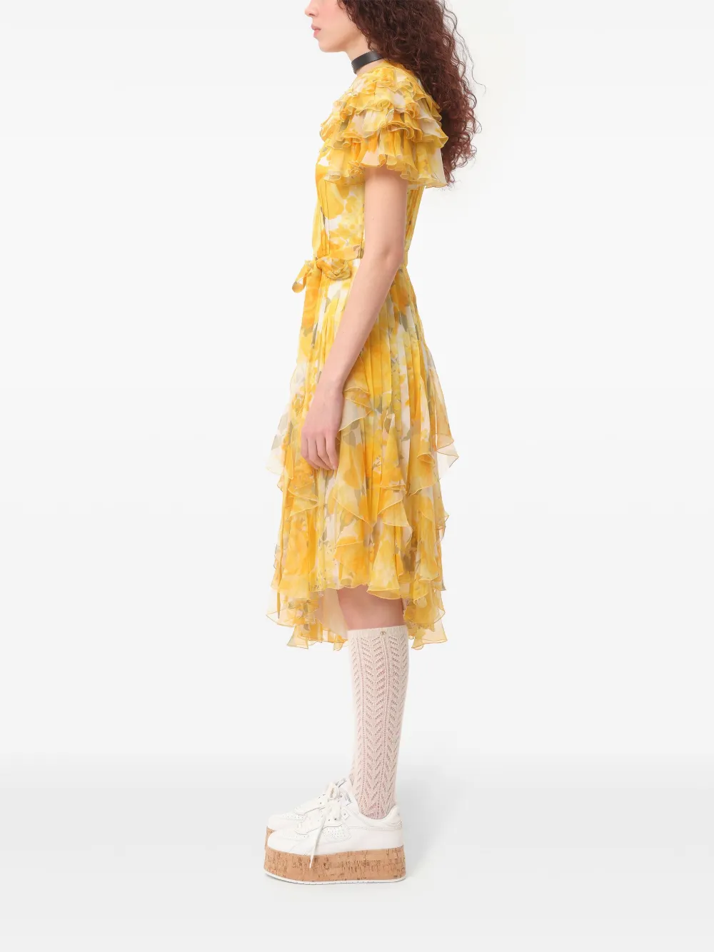 Valentino Garavani Papier midi-jurk met bloemenprint Geel