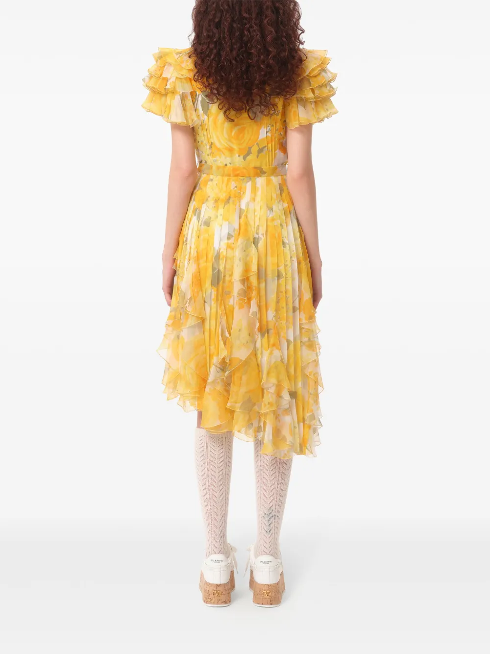 Valentino Garavani Papier midi-jurk met bloemenprint Geel