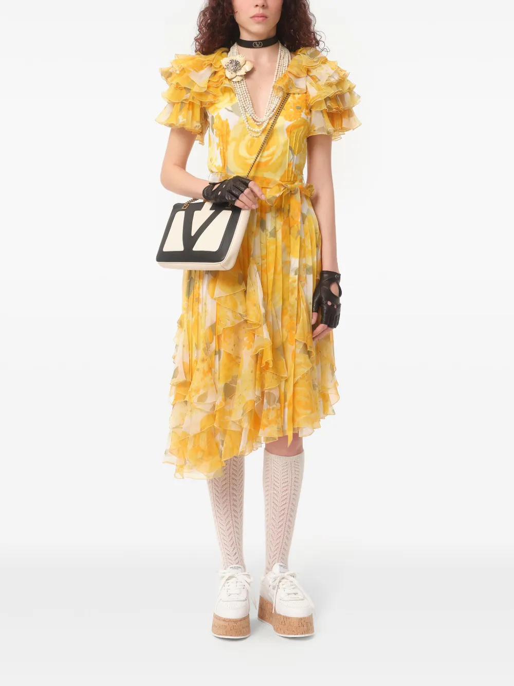 Valentino Garavani Papier midi-jurk met bloemenprint - Geel