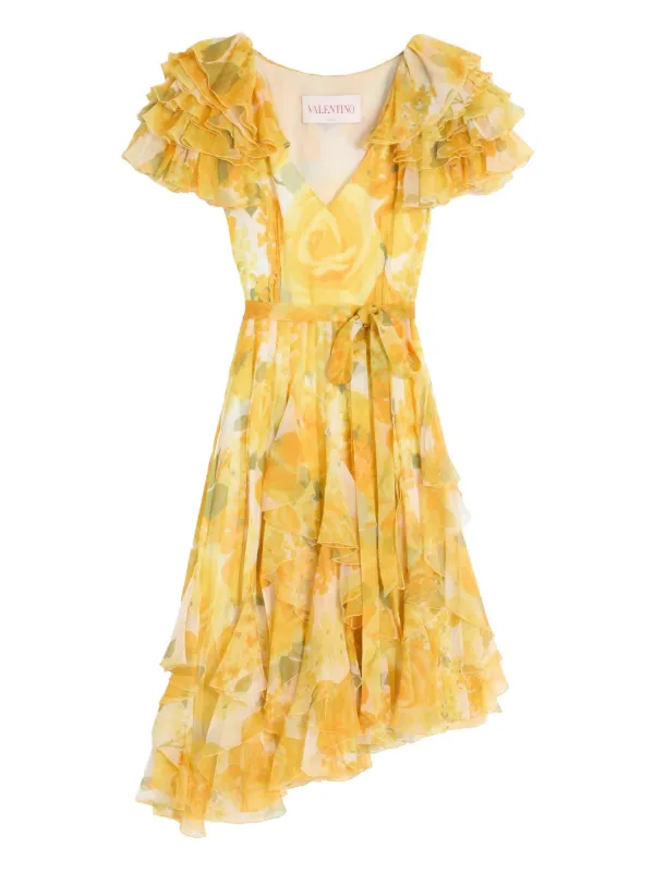 Valentino Garavani Papier Floral Chiffon Midi Dress | Yellow | FARFETCH OM