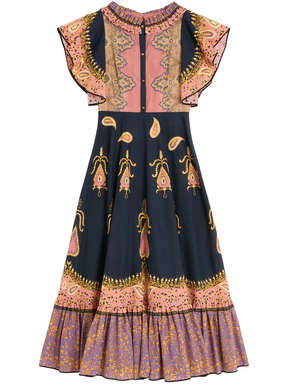 Valentino Ruched Tiered Paisley-print Cotton-muslin Midi Dress In Blau