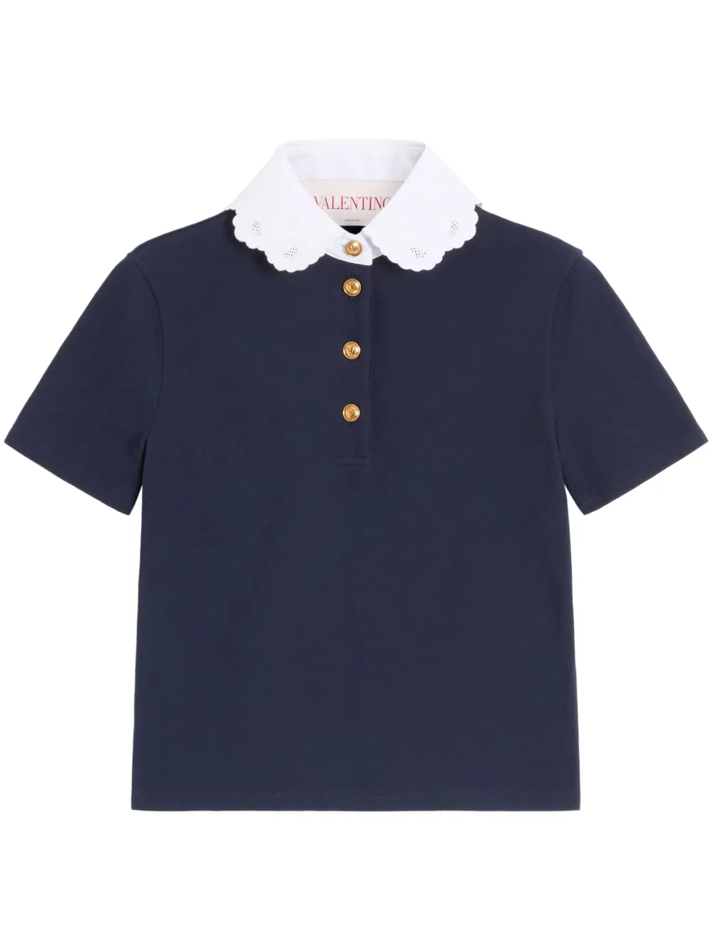 Valentino Garavani Embroidered Cotton Sweatshirt Polo Shirt In Blue