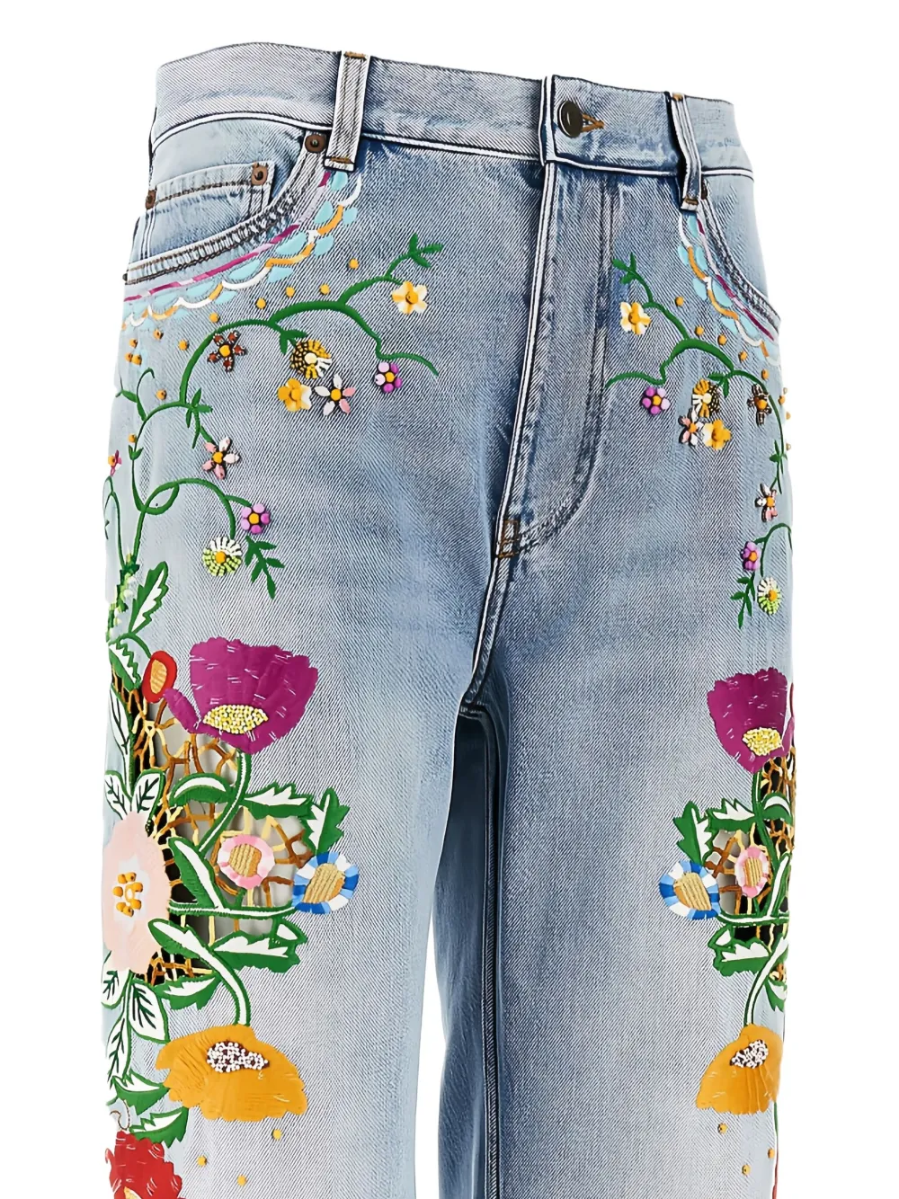 デニム・ジーパン VALENTINO Floral print jeans Jeans with floral print fabric border detail VALENTINO