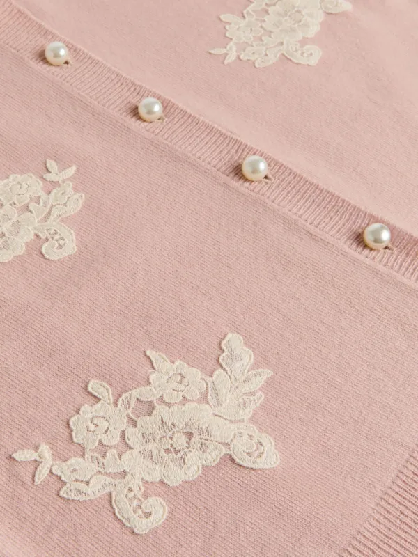 Valentino Garavani エンブロイダリーリボン カーディガン Valentino Garavani Embroidered Cardigan With Lace Inserts | Pink
