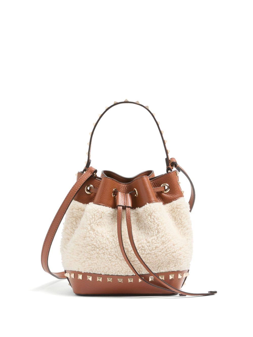 Valentino Garavani Rockstud shearling bucket bag - Neutrals