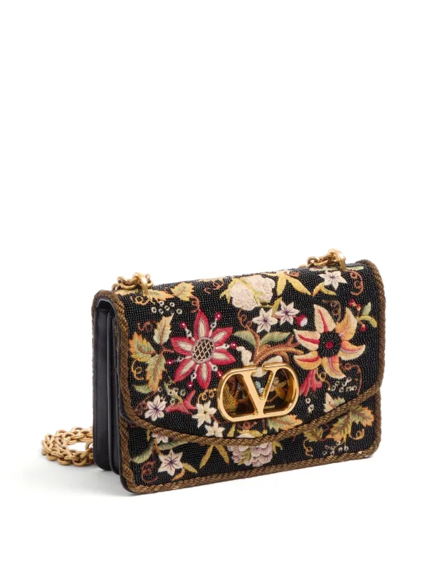 【関税&送料込み】Valentino Garavani Vain Leather Shoulder Valentino Garavani Vain Embroidered Shoulder Bag | Black