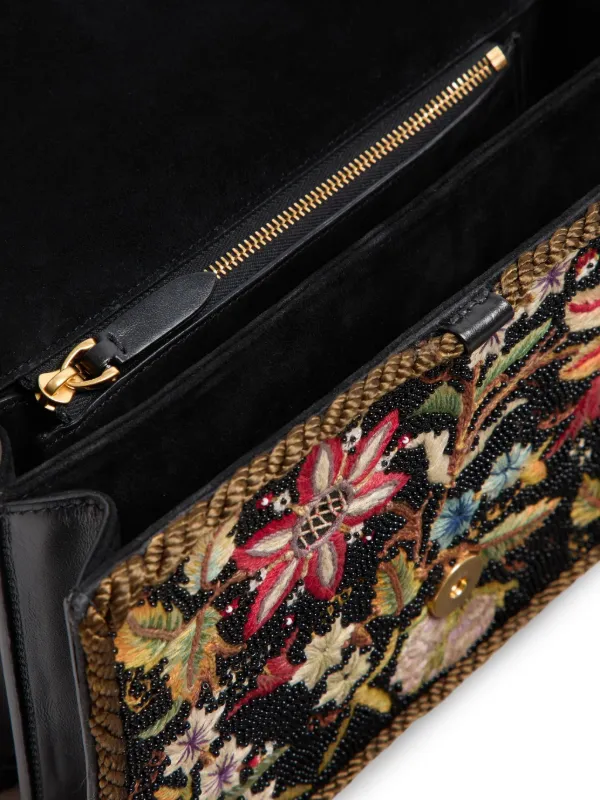 Valentino Garavani Vain Embroidered Shoulder Bag | Black