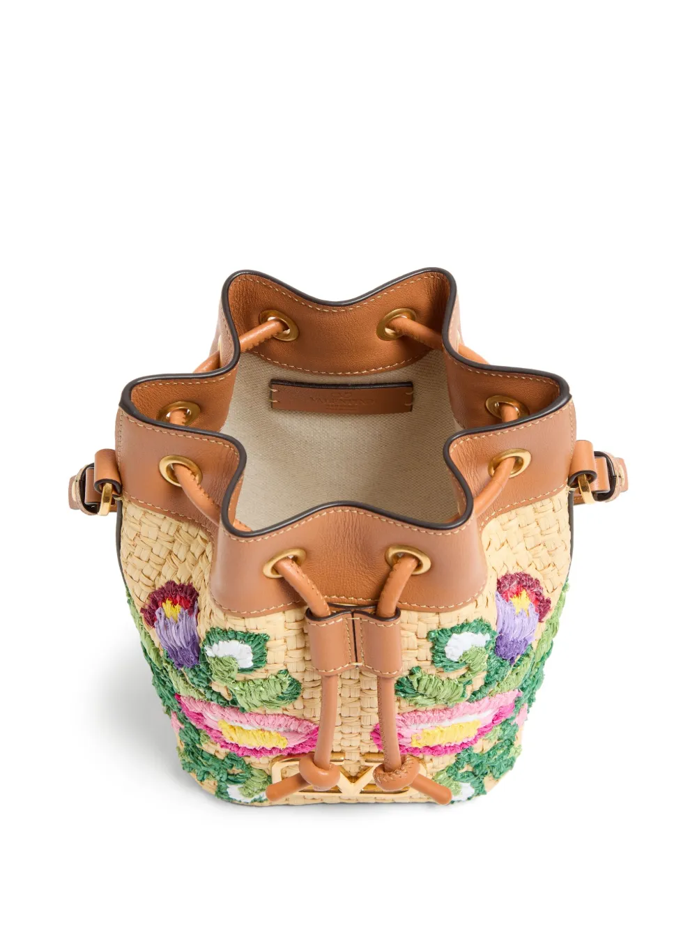 Valentino Vlogo Signature Mini Drawstring Flower Bucket Bag In Neutrals