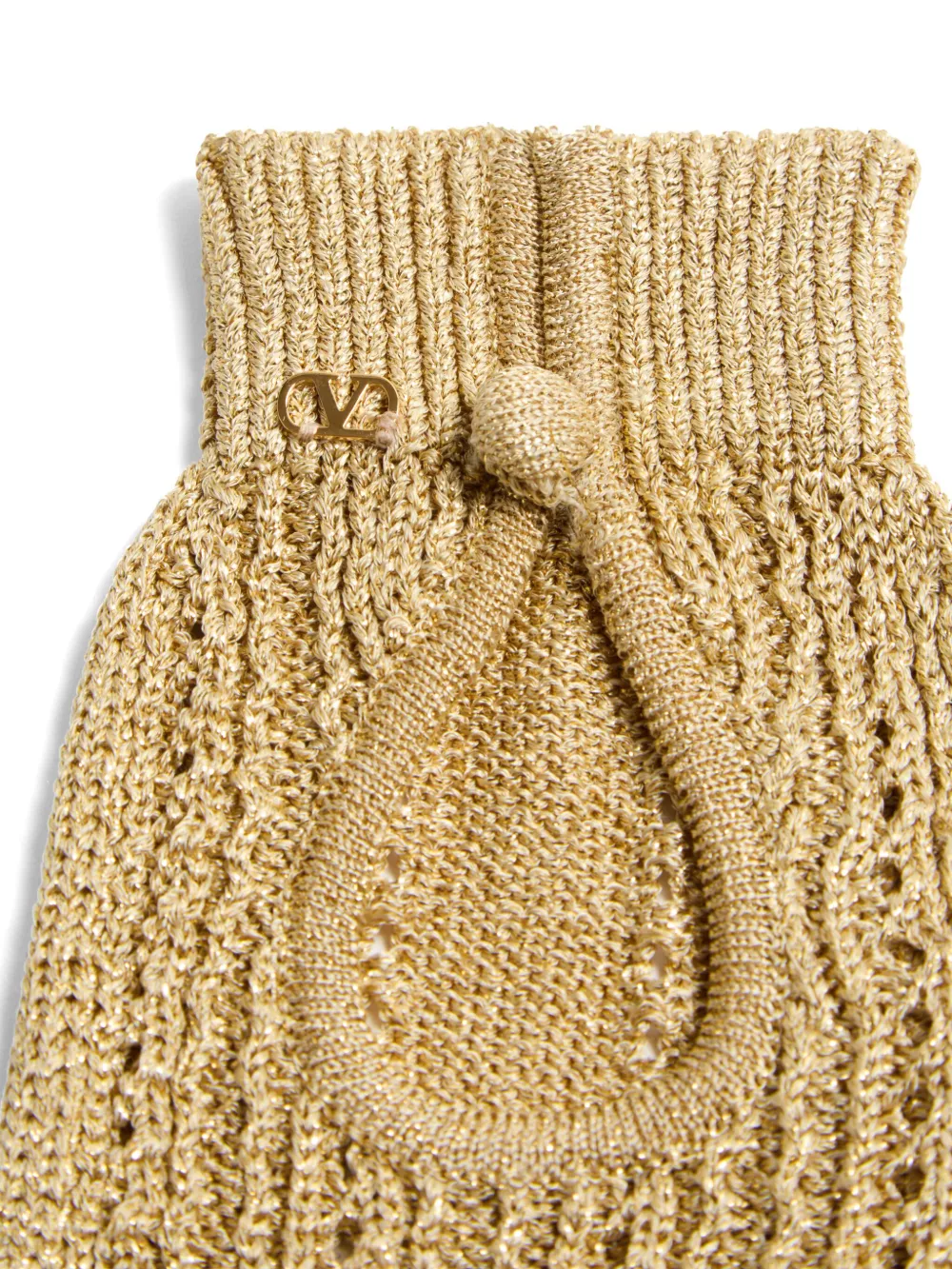 Valentino Garavani Fingerless Knitted Gloves In Lurex Woman Gold Uni In Gold