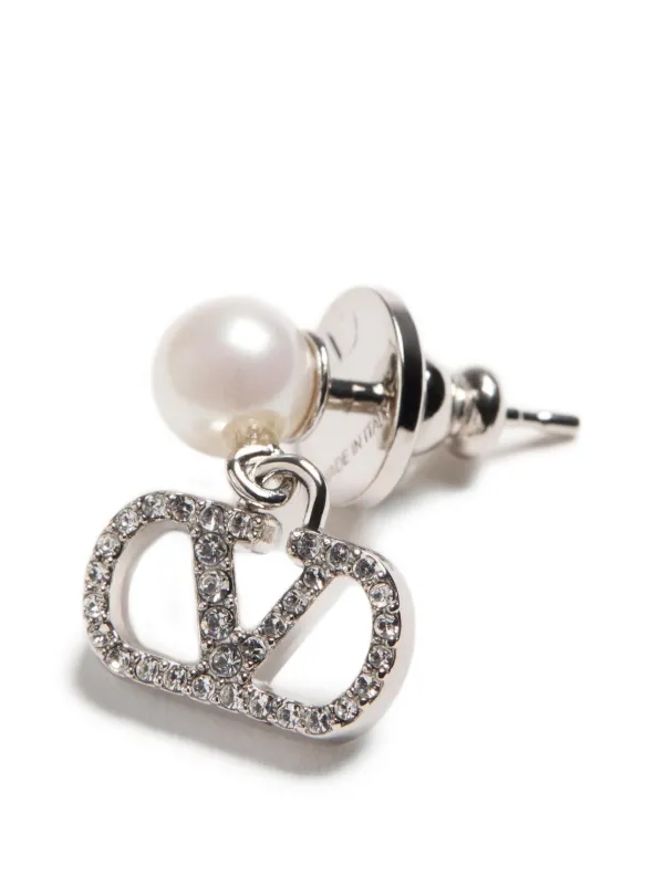 Valentino Garavani Vlogo Signature Earrings In Metal Pearl And