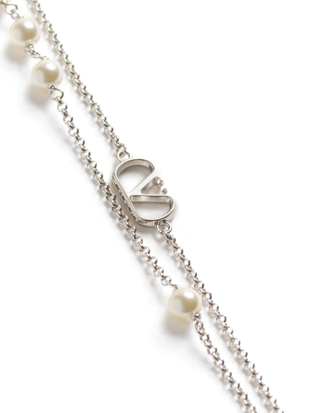 Valentino Vlogo Signature Metal Necklace With Pearls In Metallic