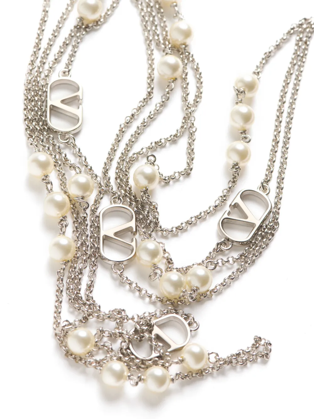 Valentino Vlogo Signature Metal Necklace With Pearls In Metallic