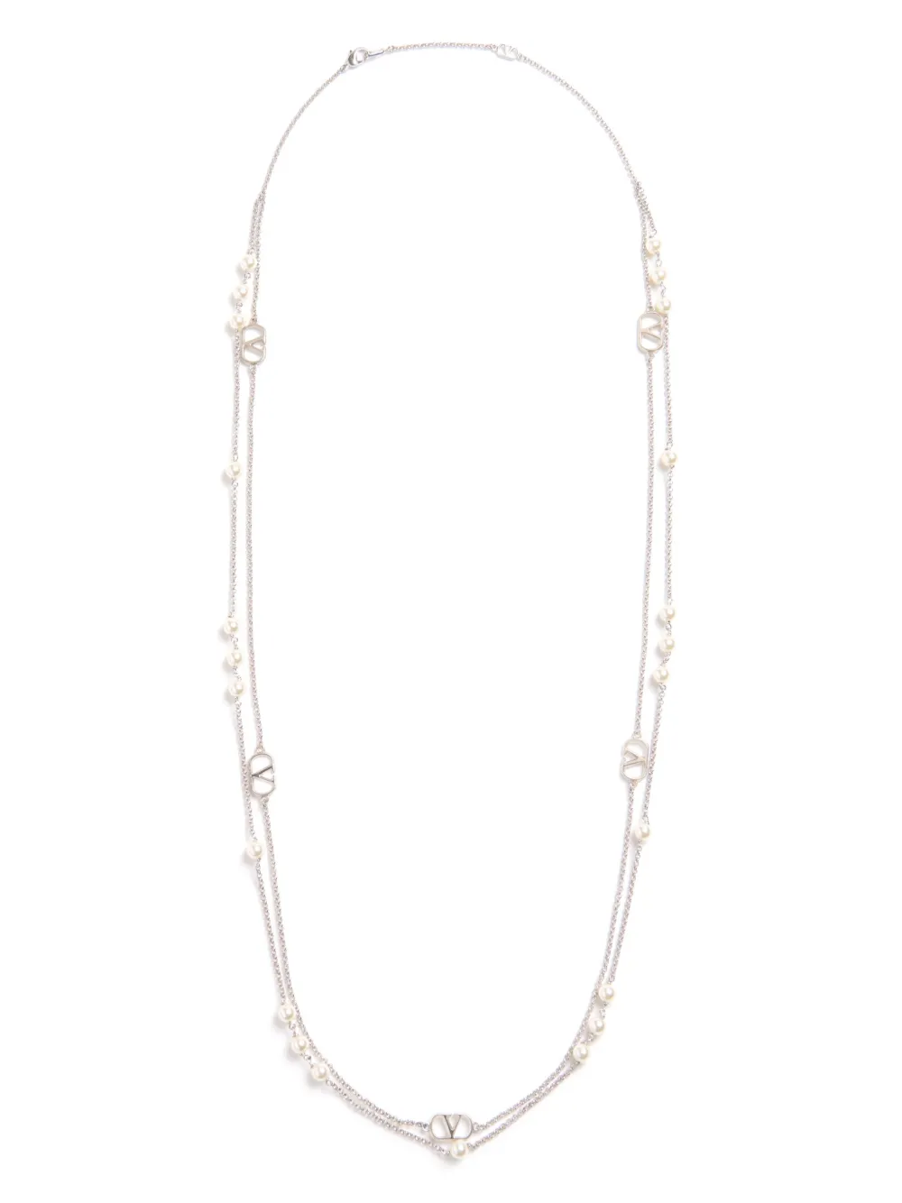 Valentino Vlogo Signature Metal Necklace With Pearls In Metallic