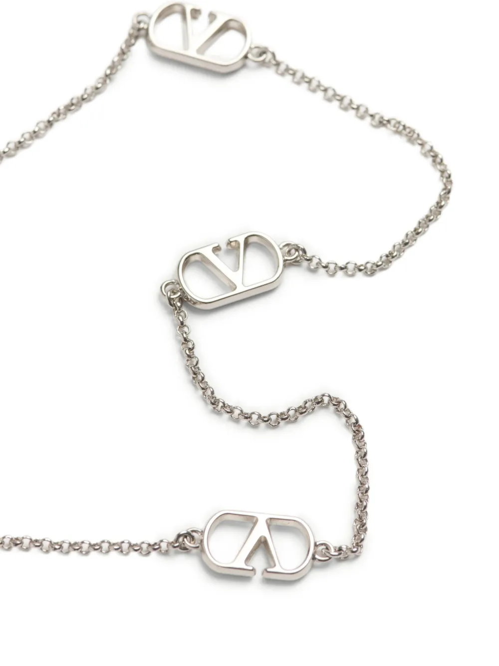 Valentino Garavani Vlogo Signature Metal Necklace with Swarovski Pearls in Silver, view 4