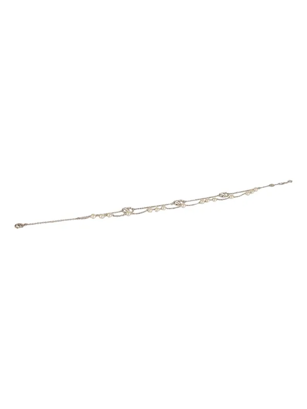 Valentino Garavani Vlogo Signature Metal Necklace with Swarovski Pearls in Silver
