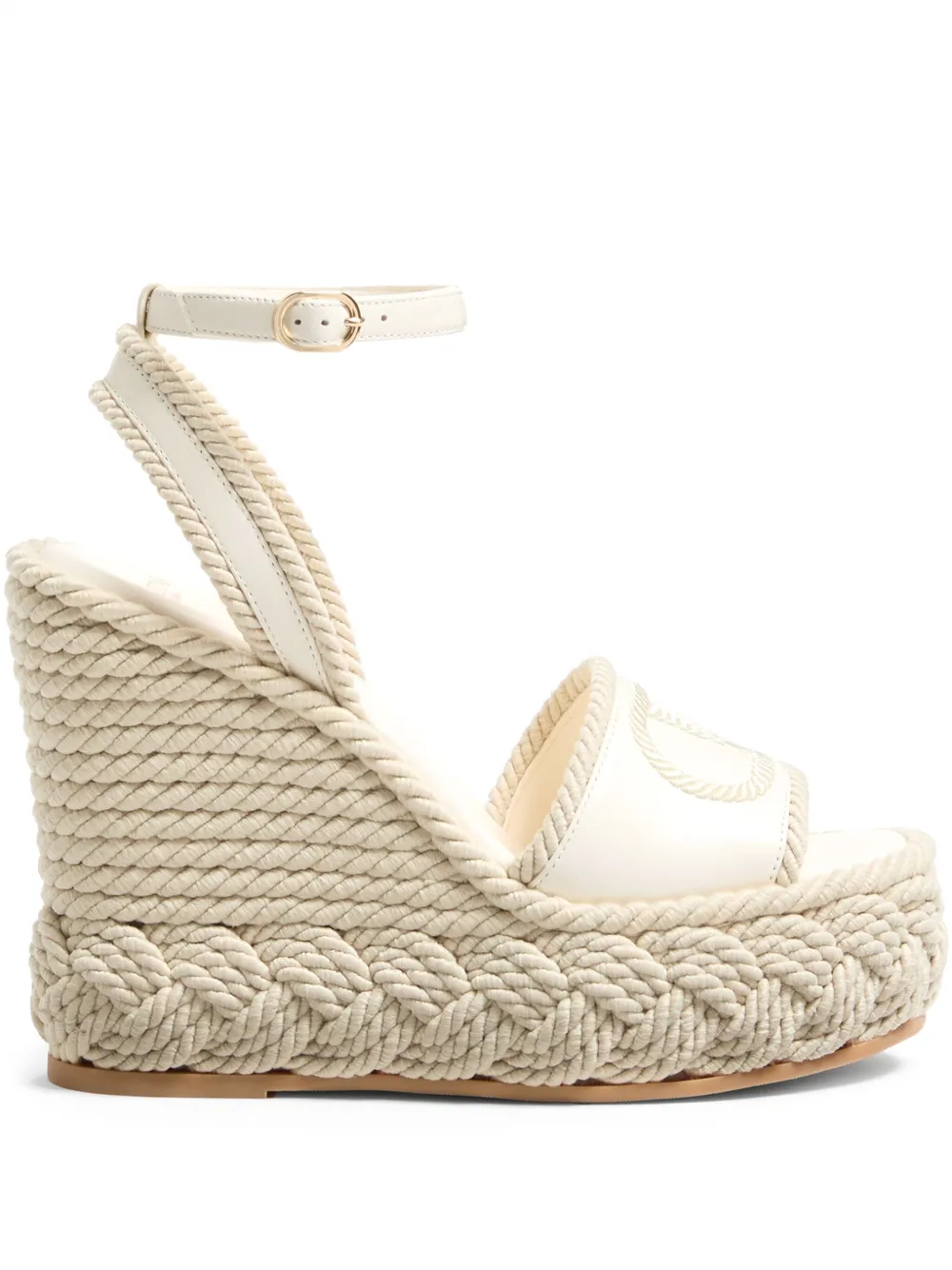 Valentino Garavani 130 mm VLogo Torchon espadrilles met sleehak Wit