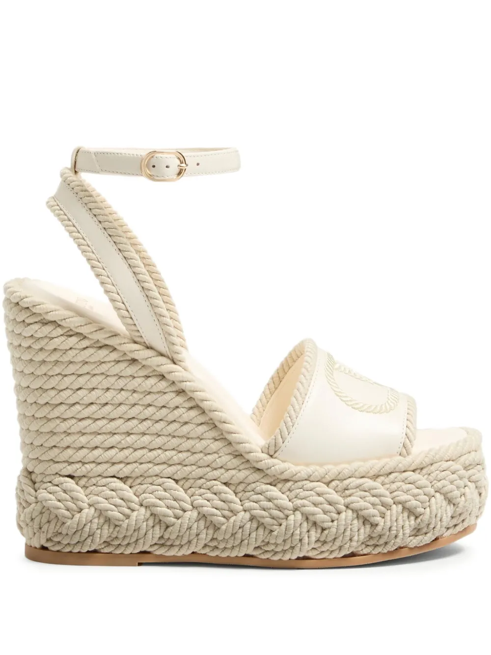 Valentino Garavani 130mm VLogo Torchon wedge sandals White