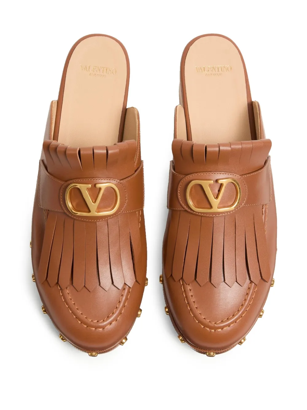 Valentino Garavani 45mm VLogo Signature fringed clogs Brown