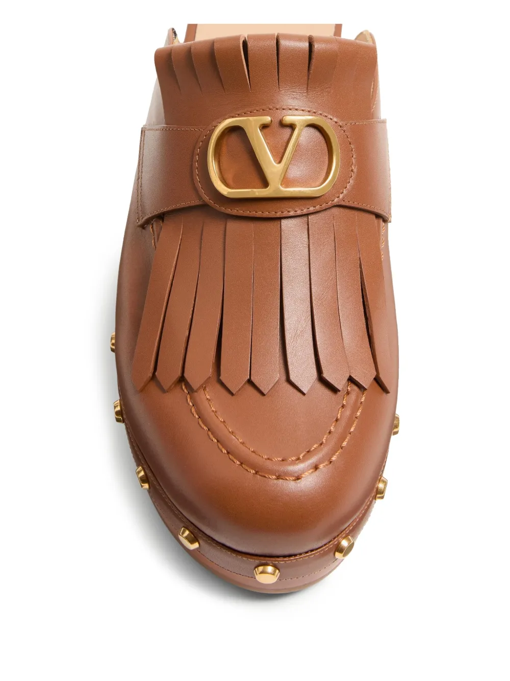 Valentino Garavani 45mm VLogo Signature fringed clogs Brown