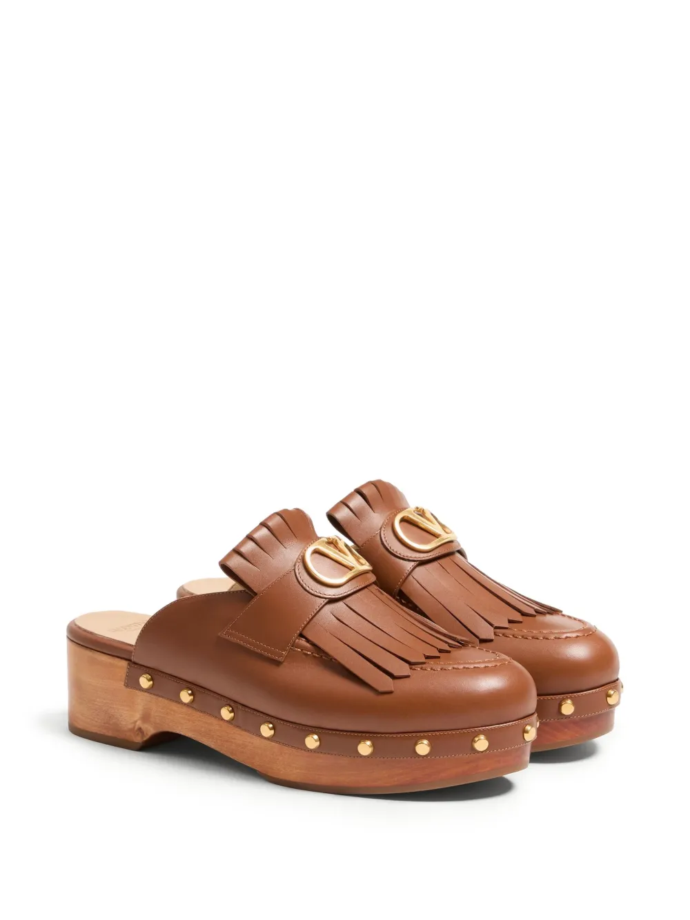 Valentino Garavani 45mm VLogo Signature fringed clogs Brown