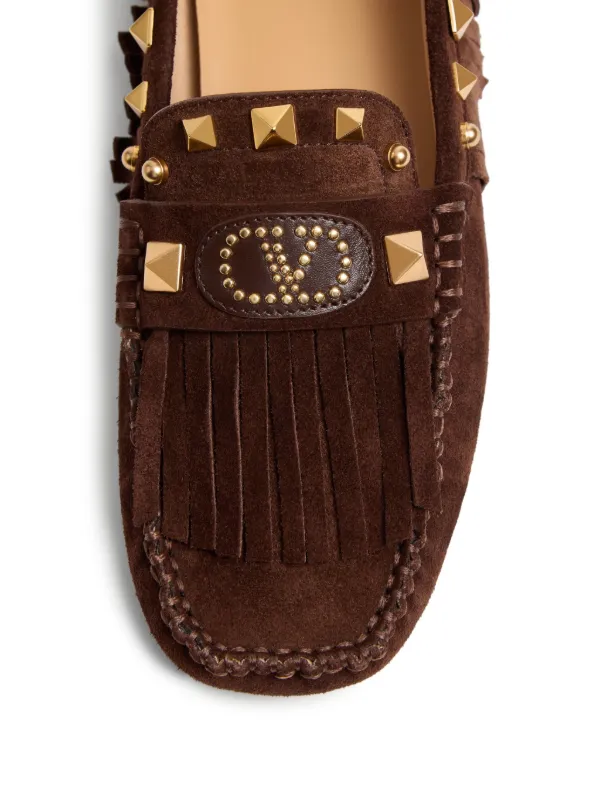 【関税&送料込】Valentino Garavani Brown Suede Plaster Caste Plaster Caster Rockstud suede sandals in brown - Valentino