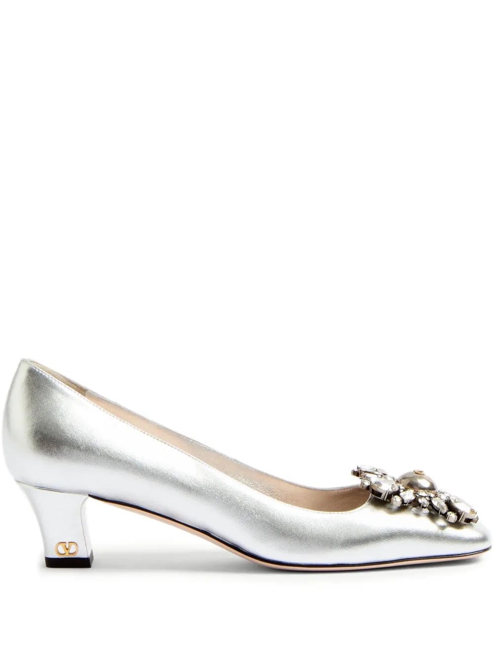 Valentino 45mm Preshoes Embellished Pumps In Silver