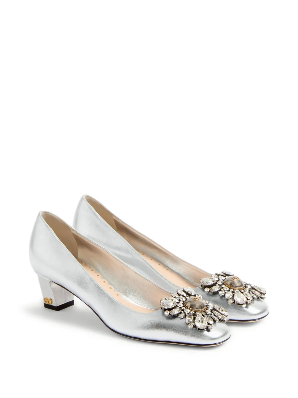 Valentino 45mm Preshoes Embellished Pumps In Silver