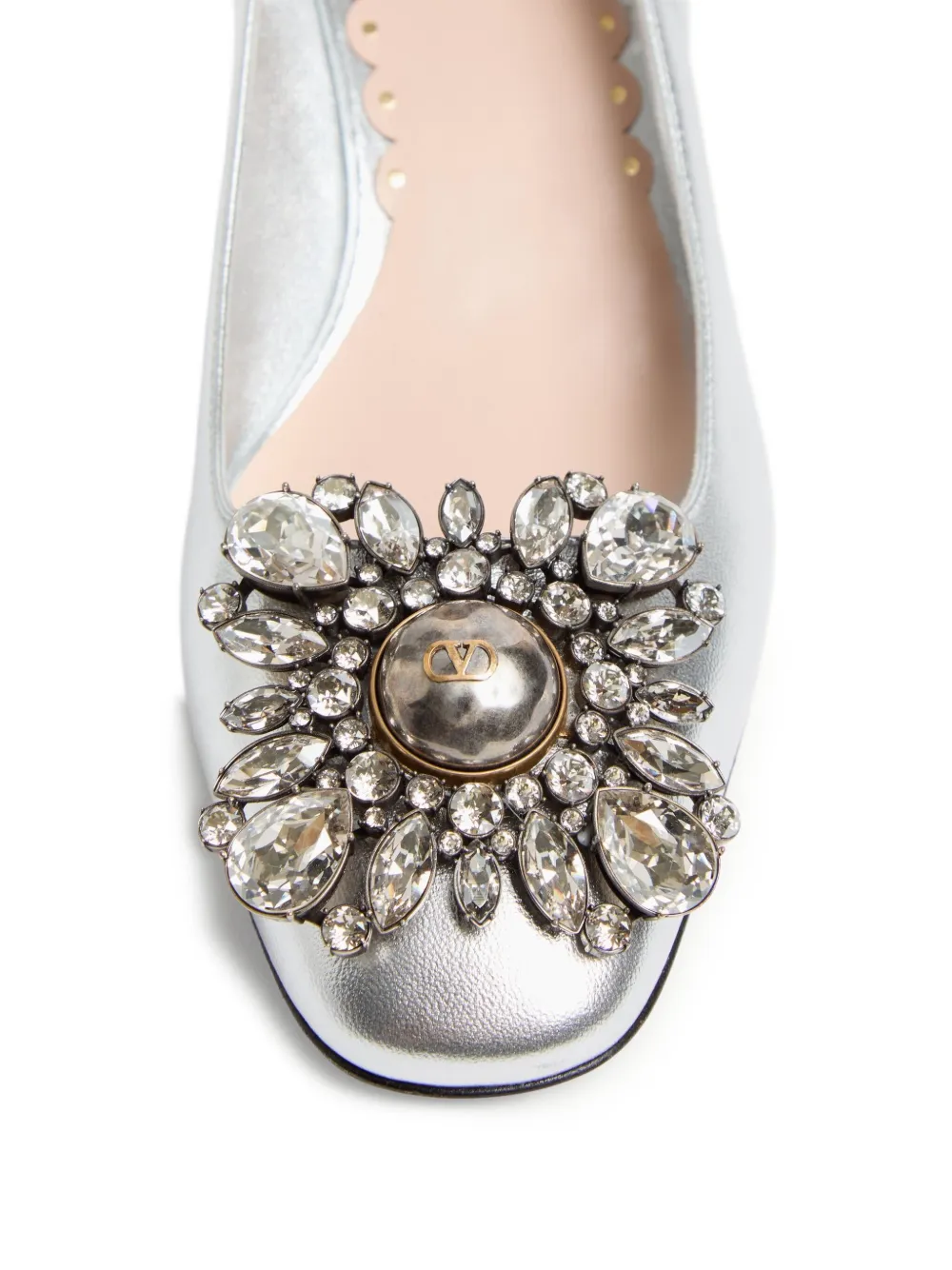 Valentino 45mm Preshoes Embellished Pumps In Silver