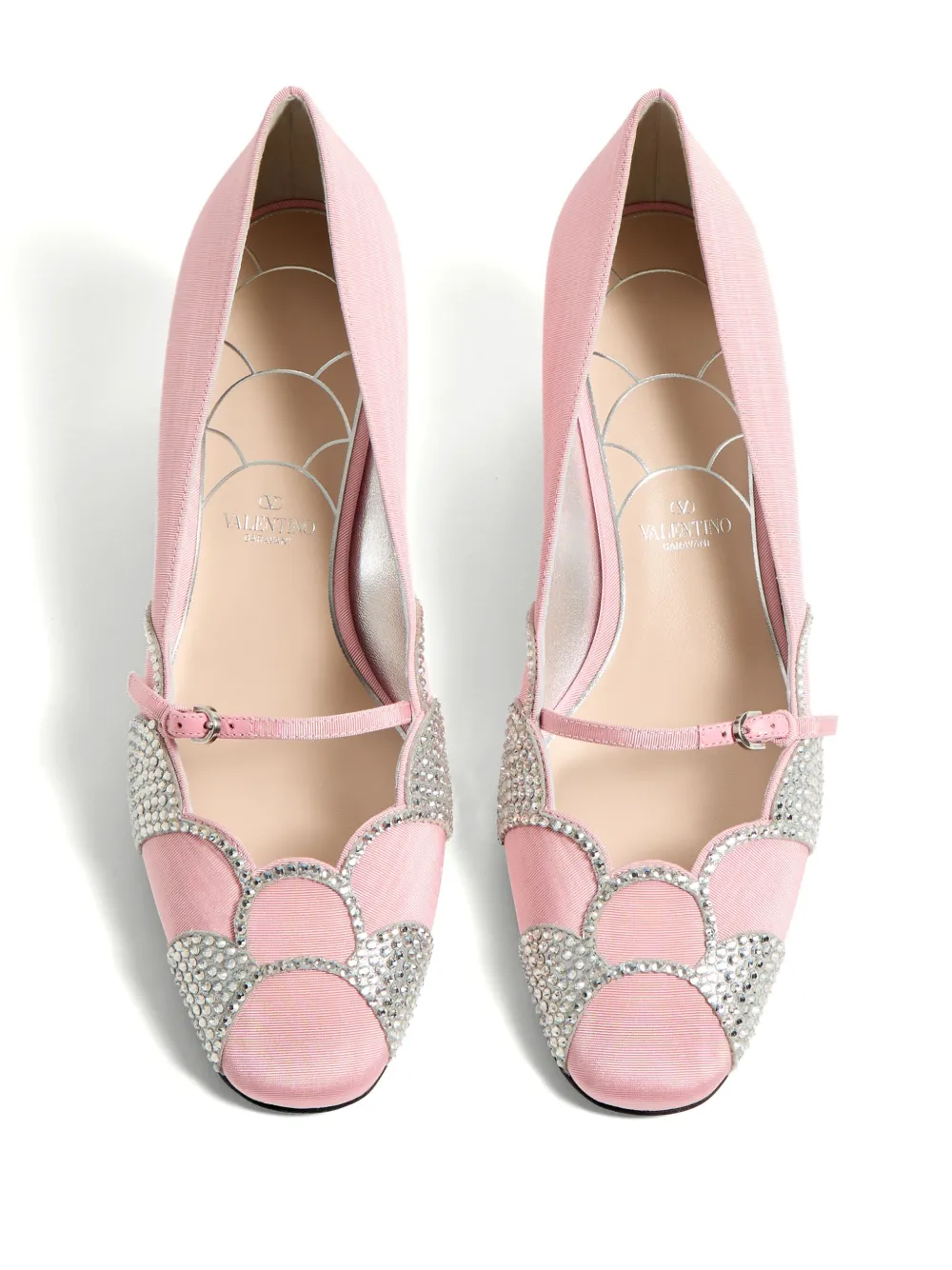 Valentino Embellished Bow Detail Pumps With Low Block Heel In Pink