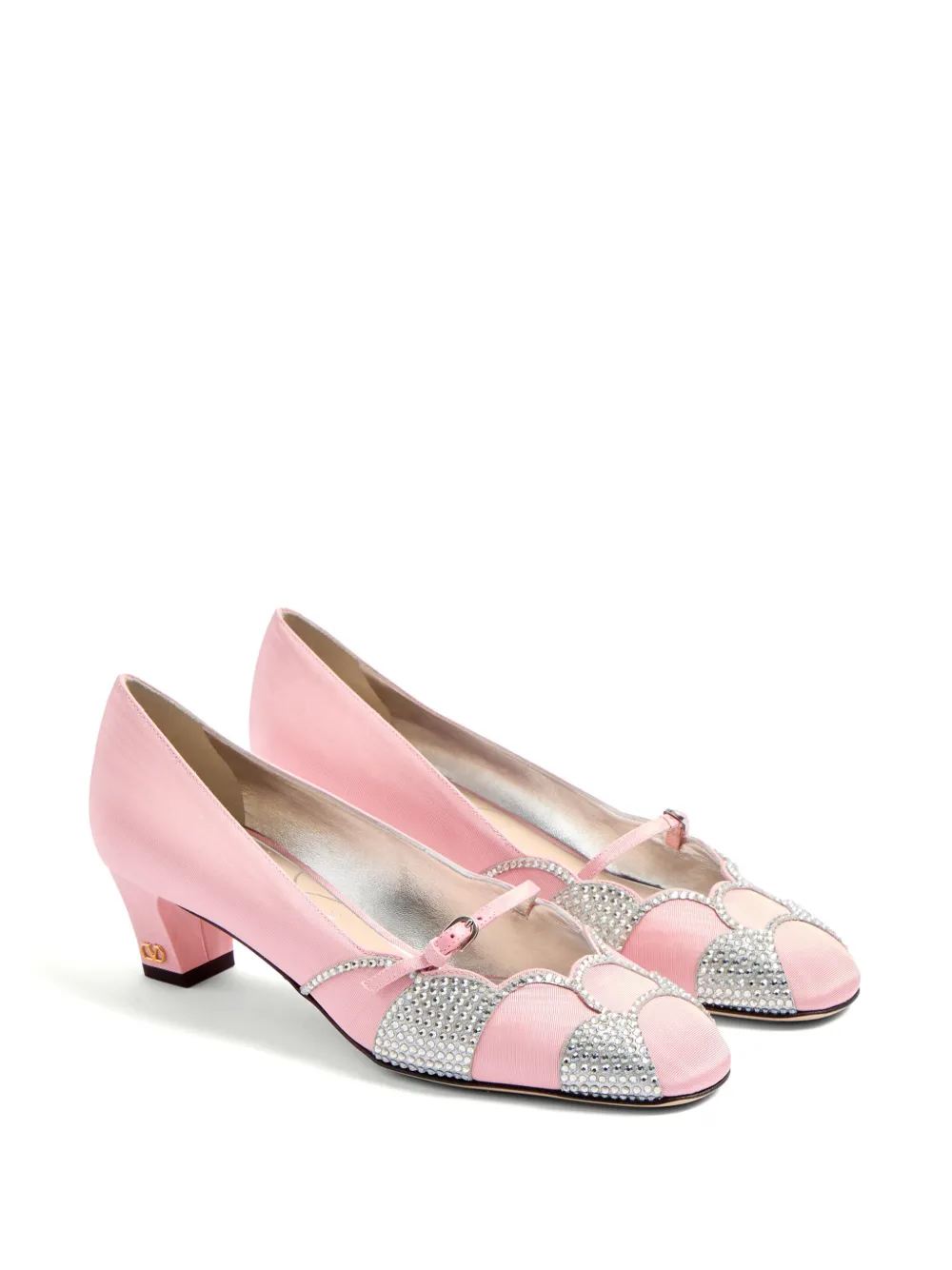 Valentino Embellished Bow Detail Pumps With Low Block Heel In Pink