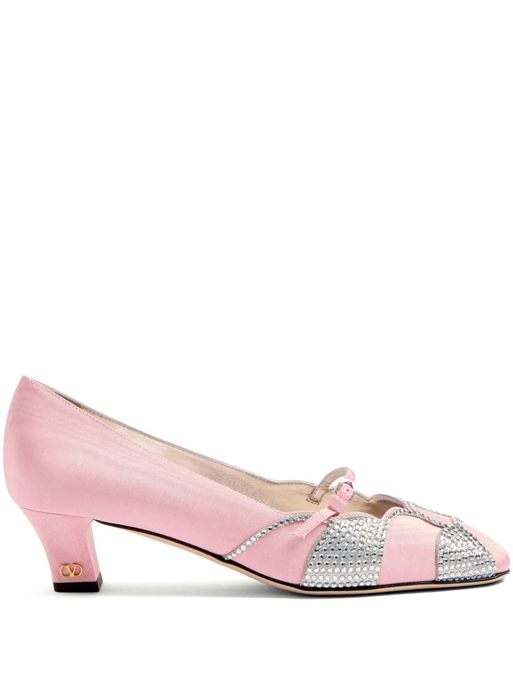 Valentino Embellished Bow Detail Pumps With Low Block Heel In Pink