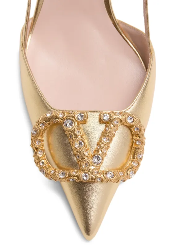 Valentino Garavani VLogo Signature Slingback Pumps | Gold | FARFETCH