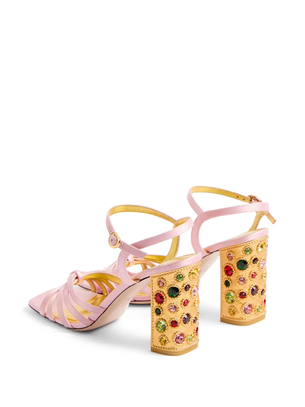 Valentino Jeweled Satin Ankle-strap Sandals In Pink