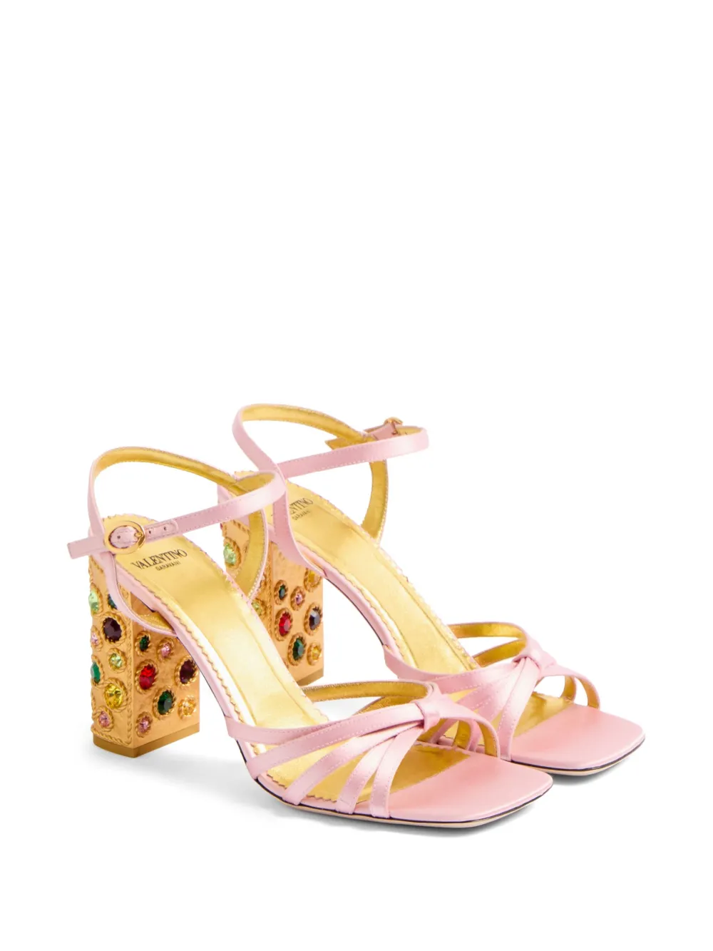 Valentino Jeweled Satin Ankle-strap Sandals In Pink