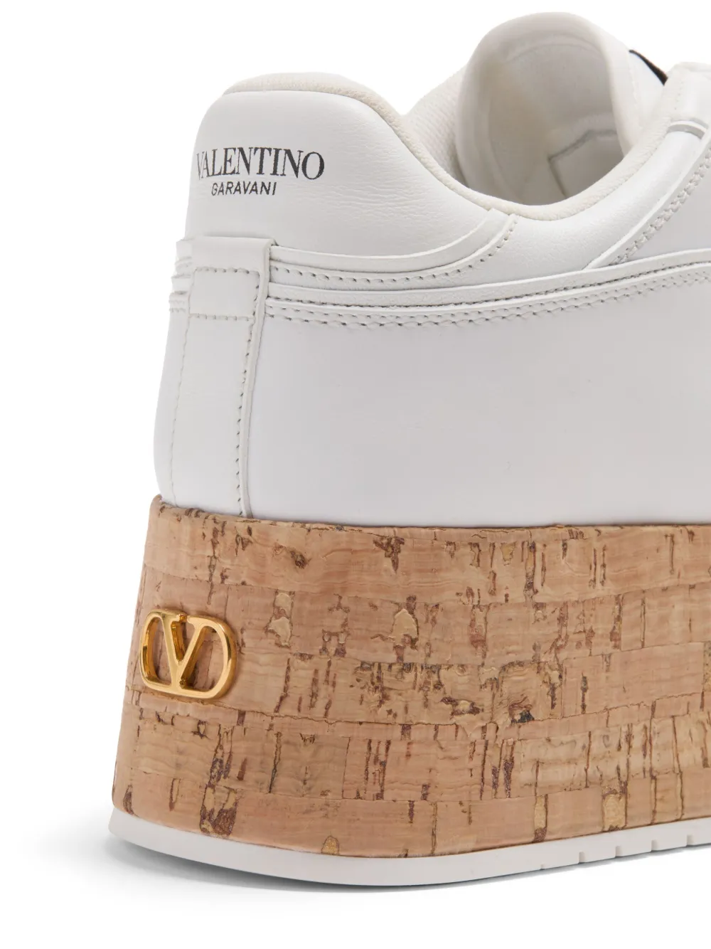 Valentino Leather Platform Sneakers Perforated Detailing In White
