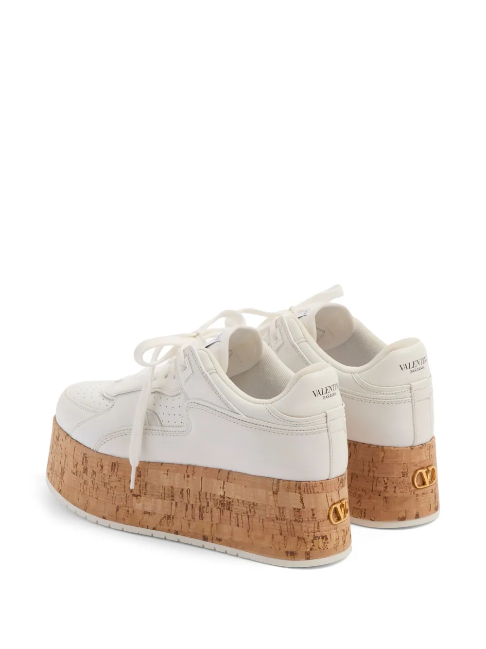 Valentino Leather Platform Sneakers Perforated Detailing In White