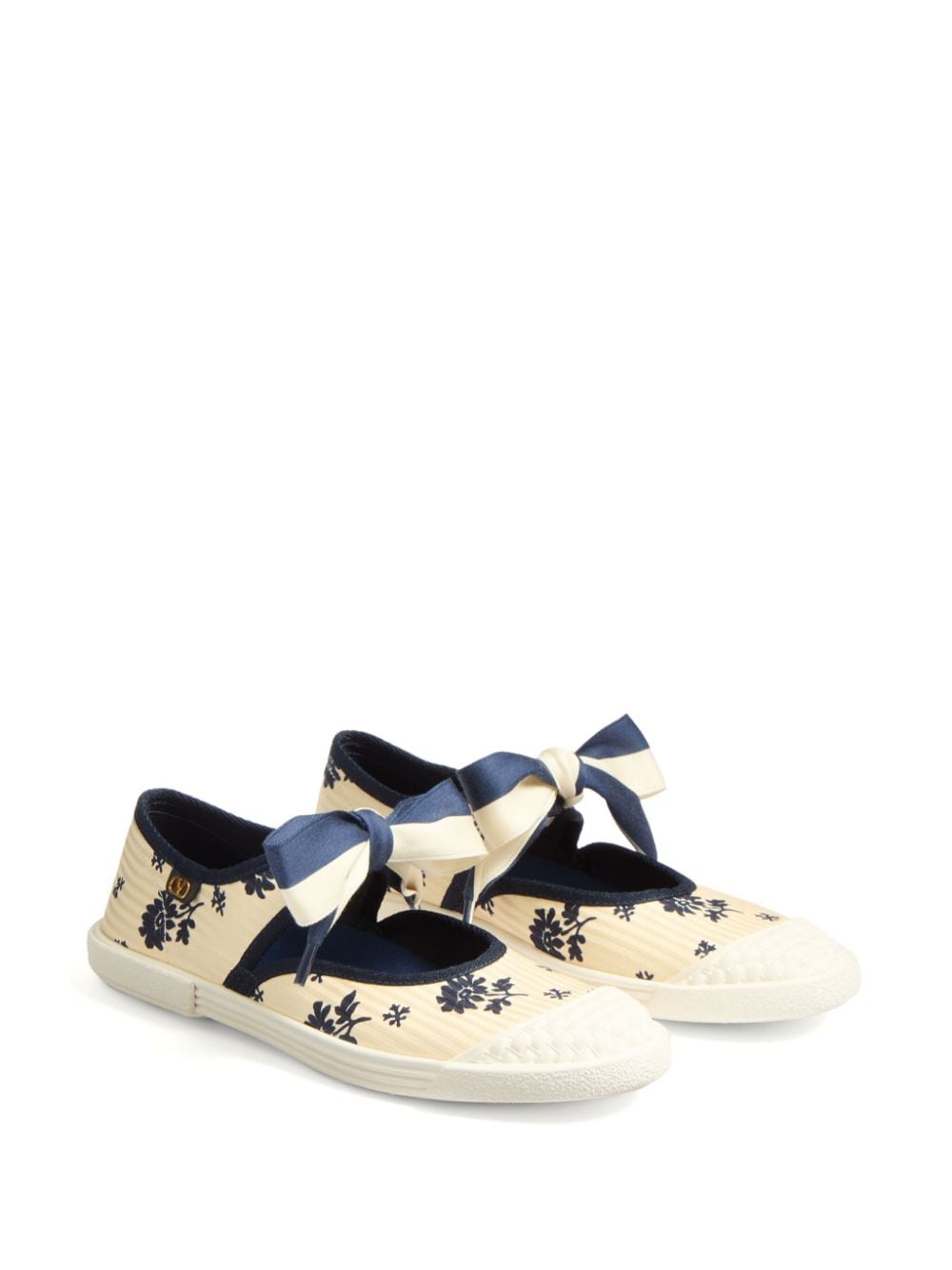 Shop Valentino Vlogo-plaque Floral-print Ballerina Shoes In Neutrals