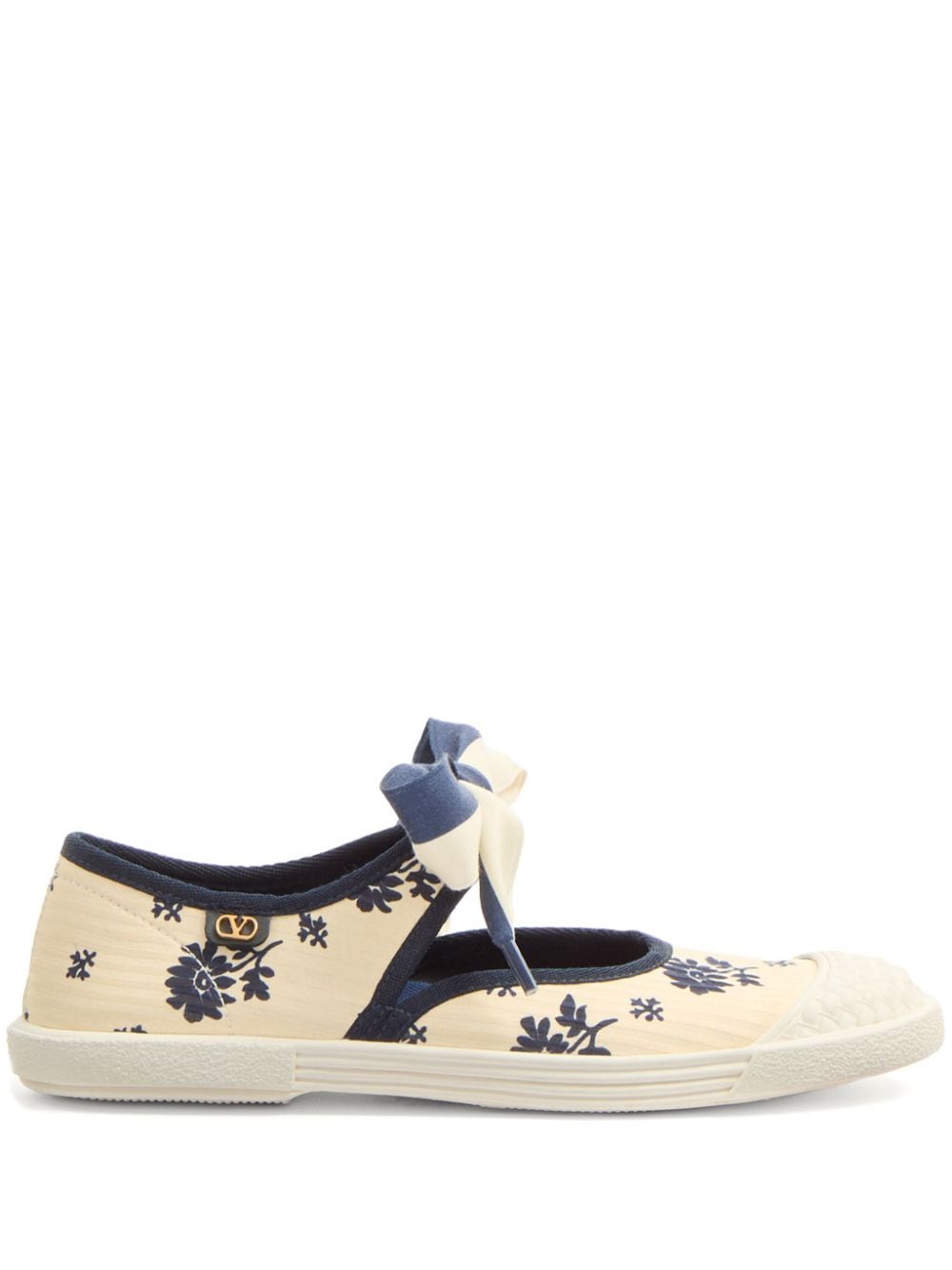 Shop Valentino Vlogo-plaque Floral-print Ballerina Shoes In Neutrals