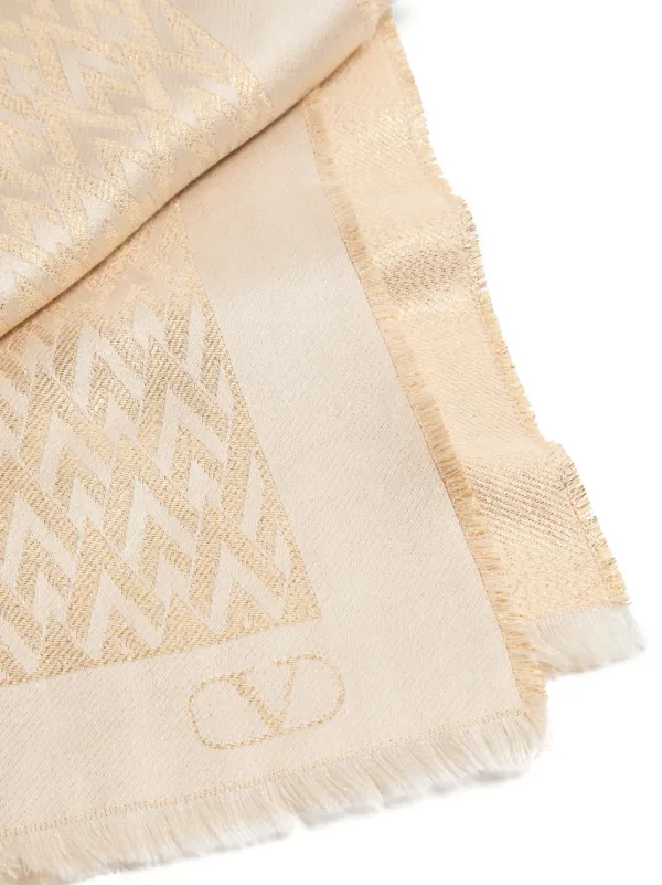 【Valentino】 Toute La Vシルクアンドウールスカーフ Toute La V Wool And Silk Shawl for Woman in Rose Mist