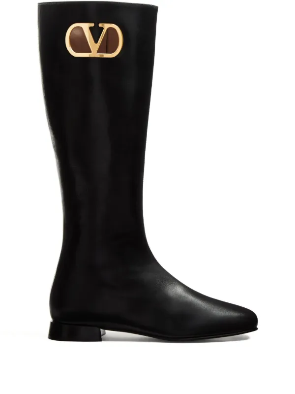 Valentino Garavani Vlogo Signature Leather Boots in Black