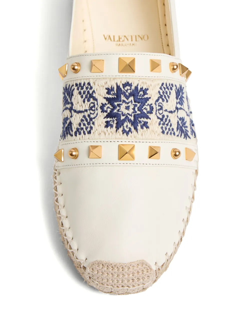 Valentino Country Leather Espadrilles In White