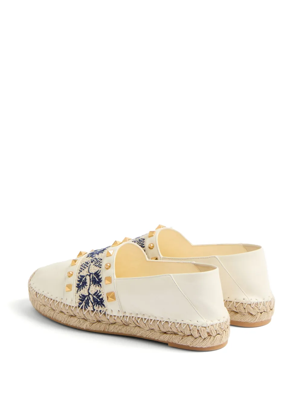 Valentino Country Leather Espadrilles In White