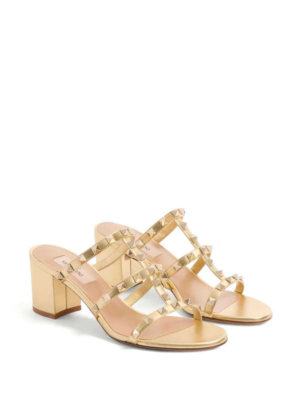 Valentino Garavani 60mm Rockstud leather mules Gold